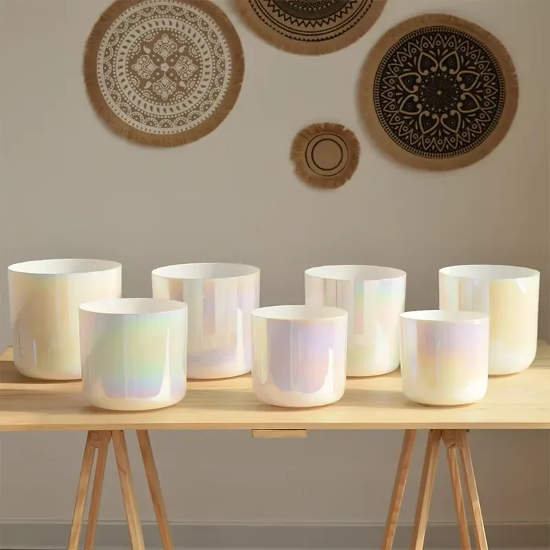7 Piece Quartz Crystal Singing Bowls Set Sound Healing Therapy Instrument for Yoga Meditation Spiritual Chakra Balancing Tool