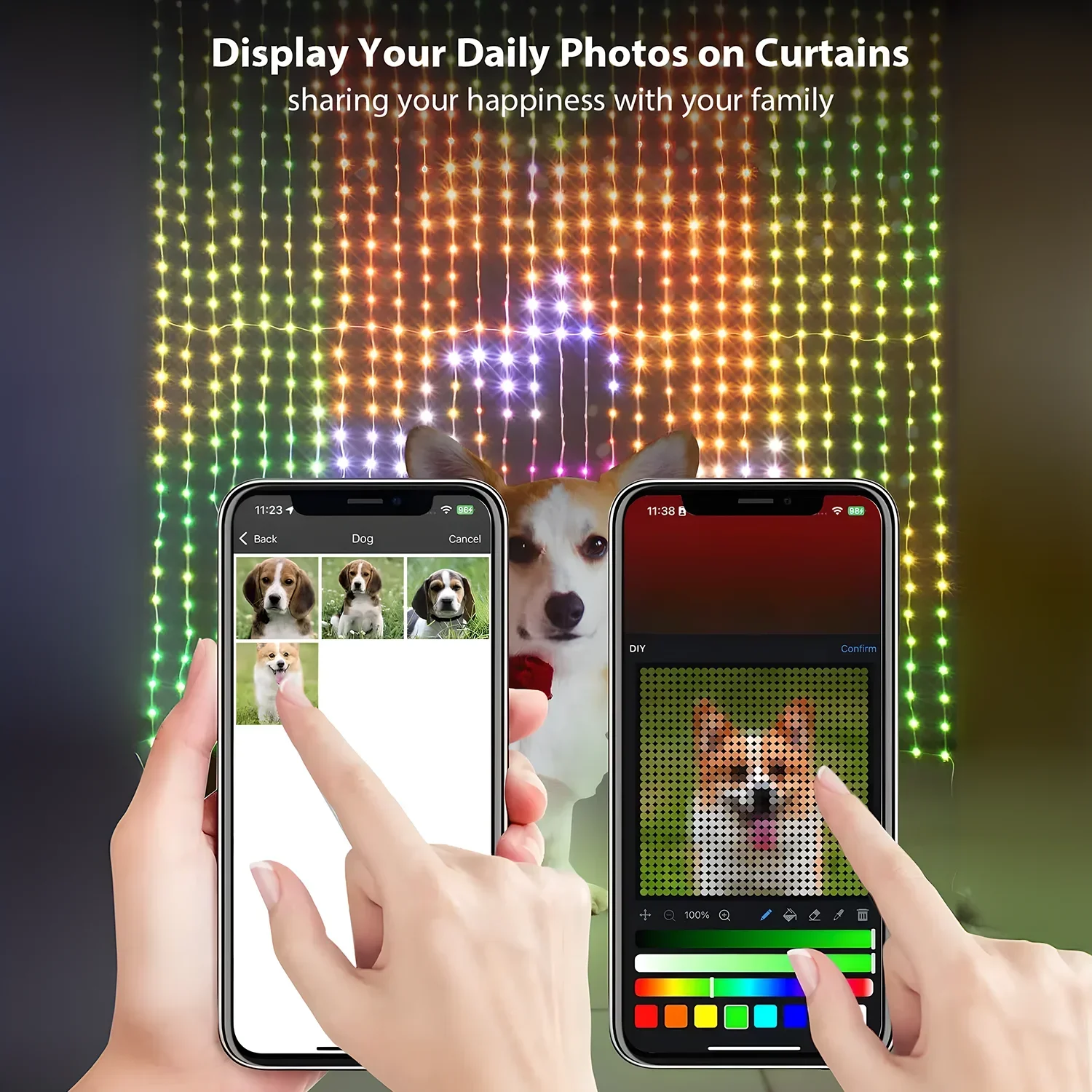 Imagem -02 - Smart App Controlado Led Curtain Lights Guirlanda Animação Rgb String Faça Você Mesmo Padrão de Texto Quarto de Casamento Decoração de Natal