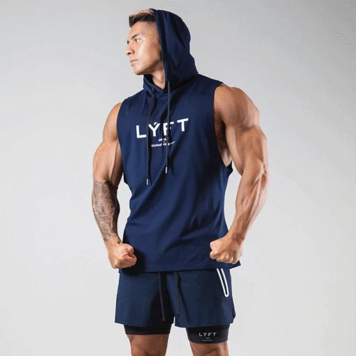 Imagen 2 del producto Camisetas sin mangas con capucha para entrenamiento para hombre, camiseta sin mangas con corte muscular para culturismo y gimnasio