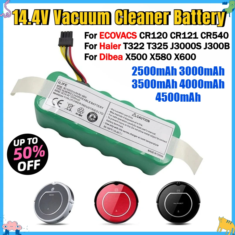 14.4V 4500mAh Li-Ion Battery For Dibea X500 X580 X600 Haier T322 T321 T320 J3000S Vacuum Cleaner CR120 CR121 CR540 Batteries