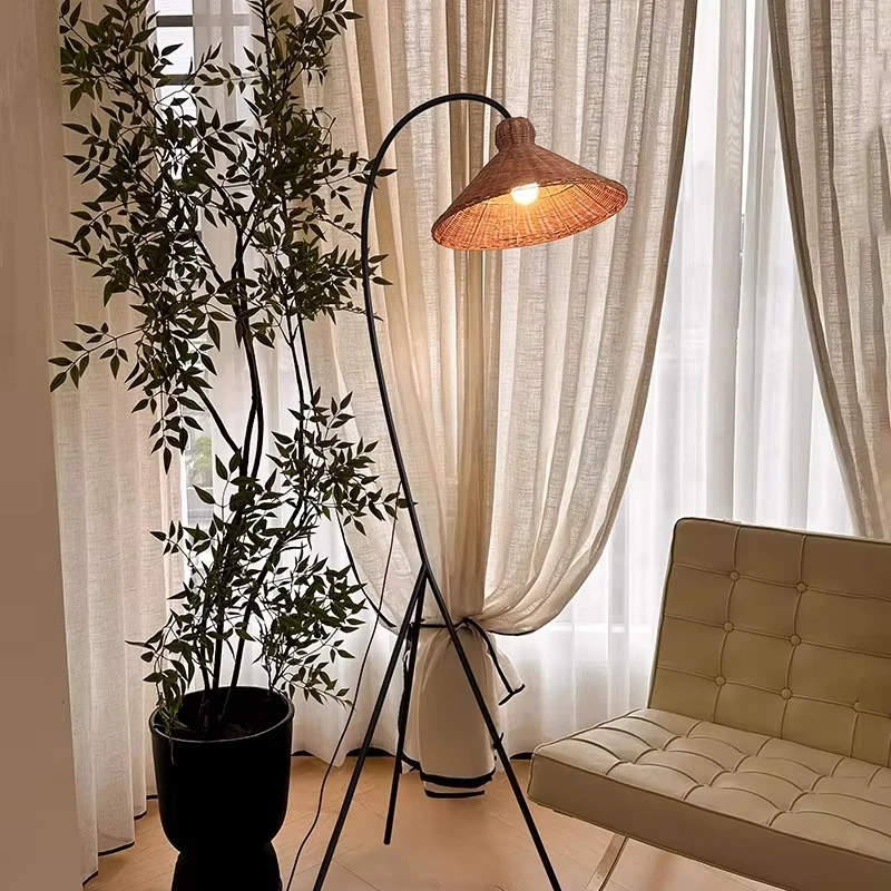 Modern Nordic Minimalism Rattan Art Sofa E27 Floor Lamp Homestay Living Room Light Bedroom Home Lighting Decor Fixtures LED Lamp