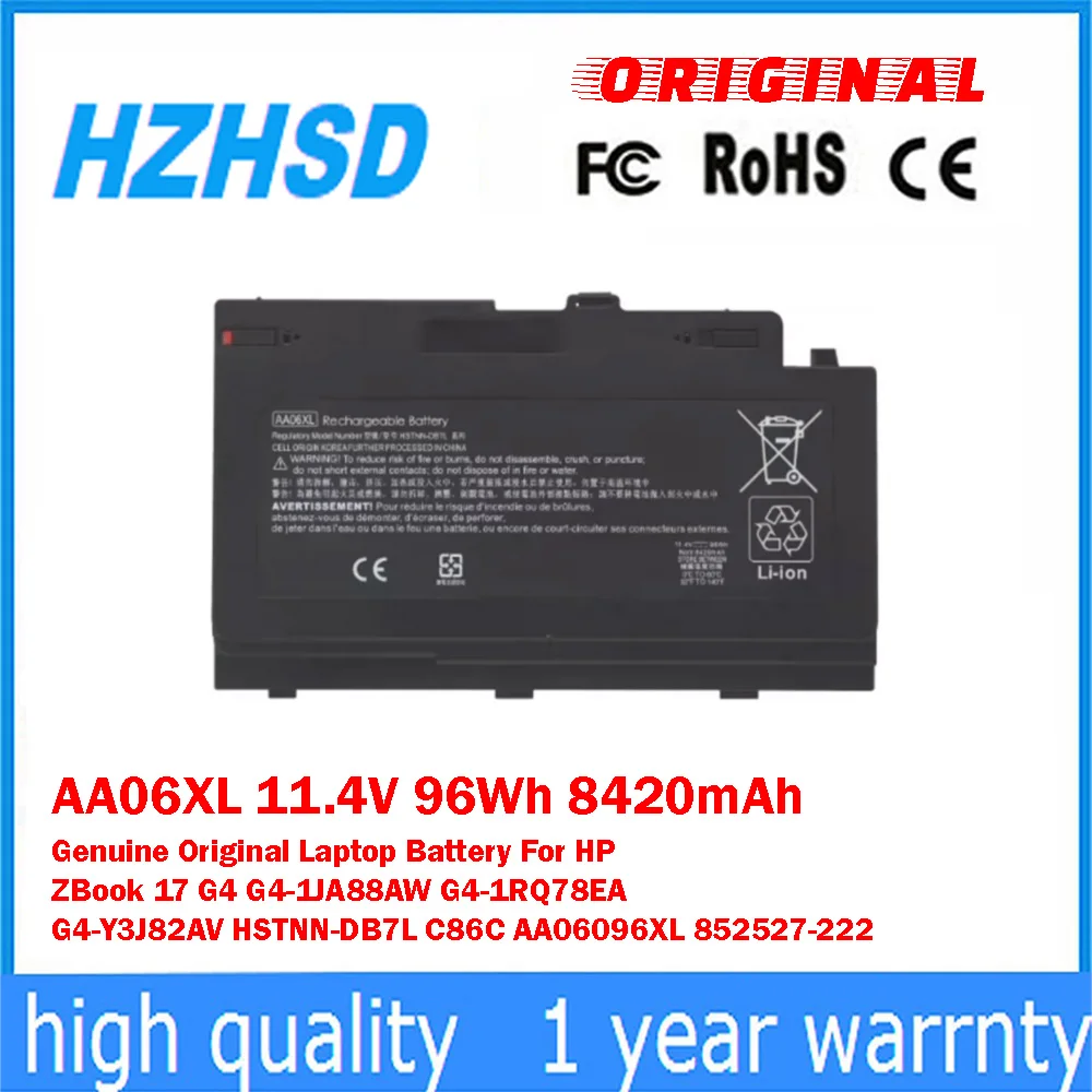 

Оригинальная батарея для ноутбука HP ZBook 17 G4-1JA88AW G4-1RQ78EA G4-Y3J82AV HSTNN-DB7L AA06096XL, AA06XL 11.4V 96Wh 8420mAh