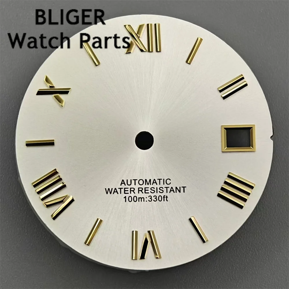 BLIGER 29mm Mostrador Estéril Preto Cinza Verde Azul Branco Mostrador Prata Borda Preta Marcas de Tempo Adequado para Movimento NH35 NH36