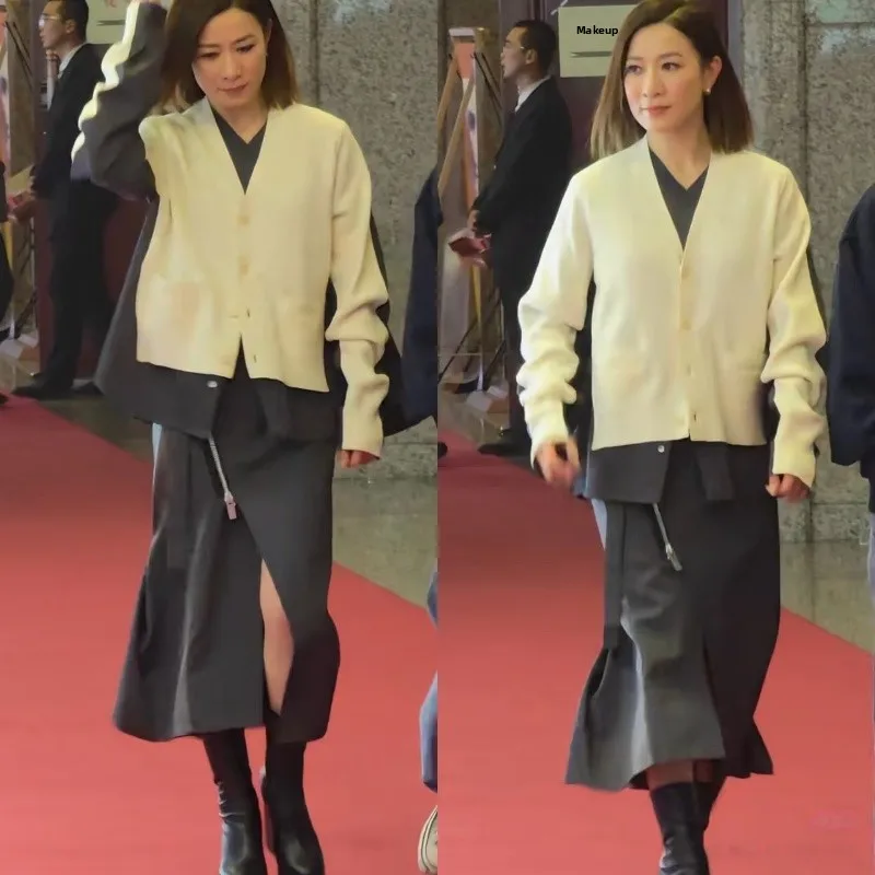 Minimalist Style Color Block V-Neck Knitted Cardigan Women's Casual Sweater Jacket Cotton Wool Blend Long Sleeve Button up