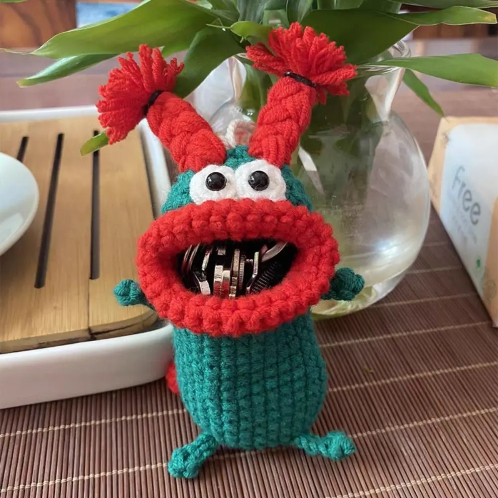 Bolsa de tarjetas, regalo para niños, llavero para mujer, bolsa para llaves de lana tejida a mano, colgante de llave de boca grande, funda para llaves tejida, bolsa para llaves con boca de salchicha