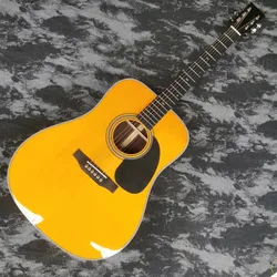 41 inch solid wood D28 series with yellow glossy paint on the surface, original acoustic wood guitar