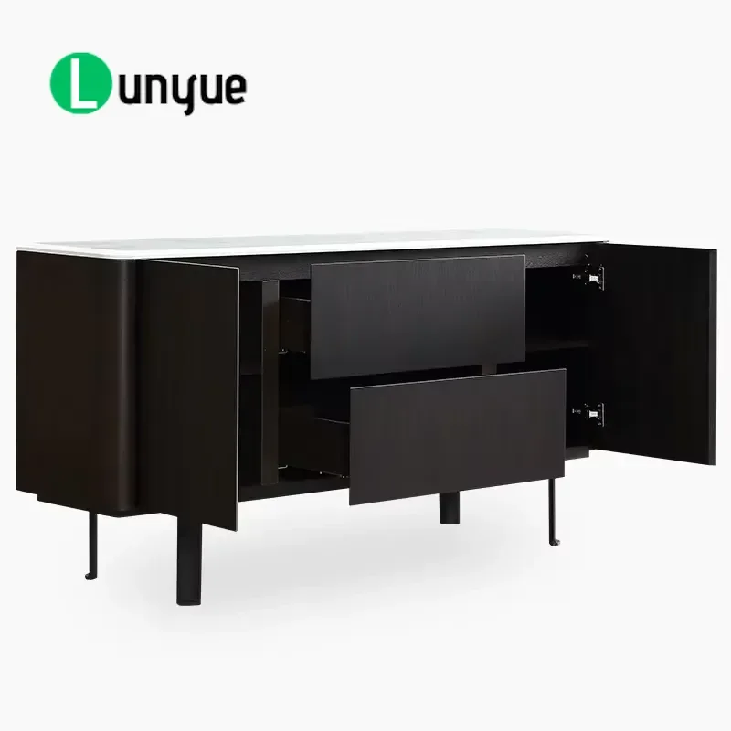Modern Sintered Stone Countertop Side Cabinet Plywood Frame Metal Legs Restaurant Furniture Durable Storage Solution for
