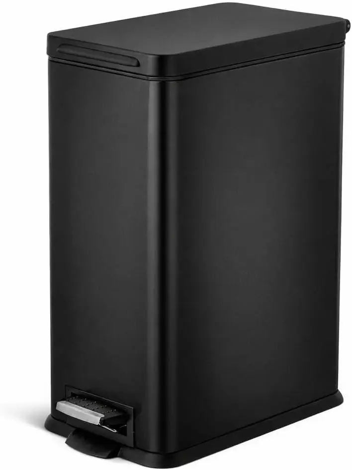 

30L Slim Kitchen Trash Can with Soft Close Lid, Step Pedal, Bag Tuck Band, Removable Liner, Stainless Steel, Matte Black