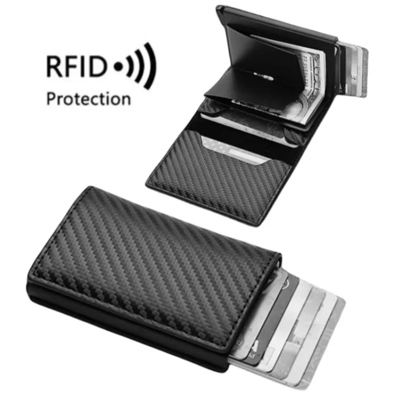 Rfid Aluminum Men Wallet Card Holder Purse Carbon Fiber Men Business Slim Thin Smart Wallet Credit Cardholder Case Note Holder