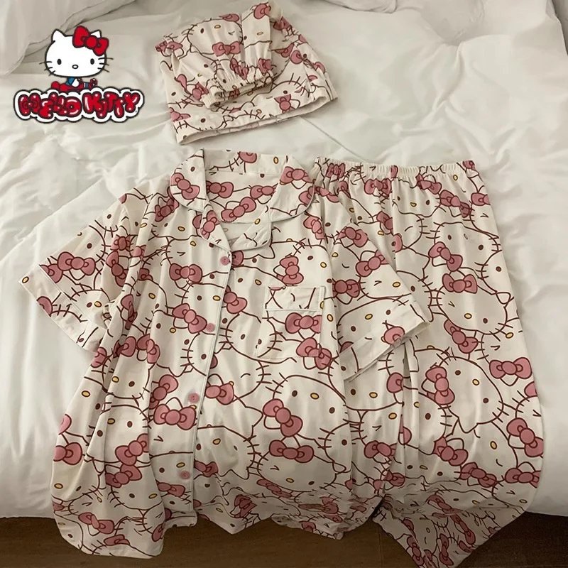 

Короткие пижамы Sanrio с рисунком Hello Kitty Kuromi Kawaii, свободная одежда для сна в стиле аниме, пижамные комплекты, короткая одежда, подарки на день рождения для девочек