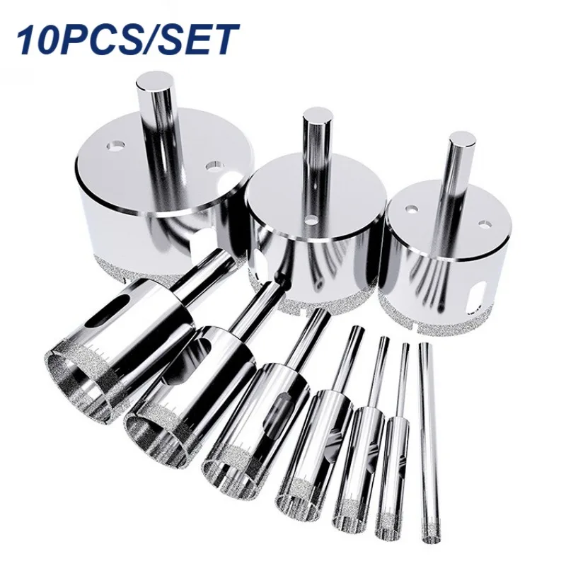 Diamond Coated Drill Bit Hole Saw Set 10PCS 3-50mm for Glass Marble Granite Stone Tile Ceramic High Precision Cutting