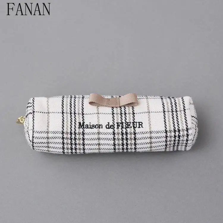 Shoulder Bags for Women Japanese Style 2026 New Cosmetic Bag Autumn and Winter Checkered Cute Bow Pencil Bag Girl's Makeup Pouch