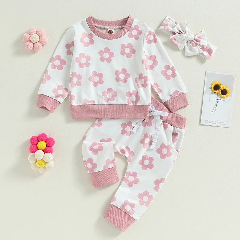 Kupretty Newborn Baby Girl Fall Outfit Flower Long Sleeve Crew Neck Sweatshirts Pants Clothing 3 6 9 12 18 24 Months Gifts