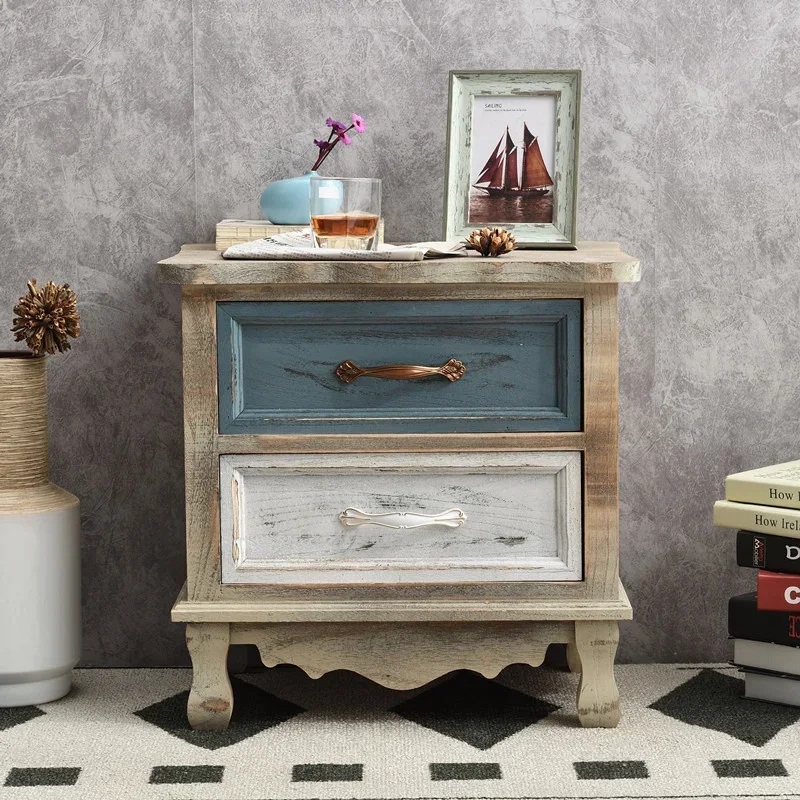 American Retro Furniture Solid Wood Panel Bedside Table Hand-painted Storage Cabinet Suitable For The Whole House Side Table