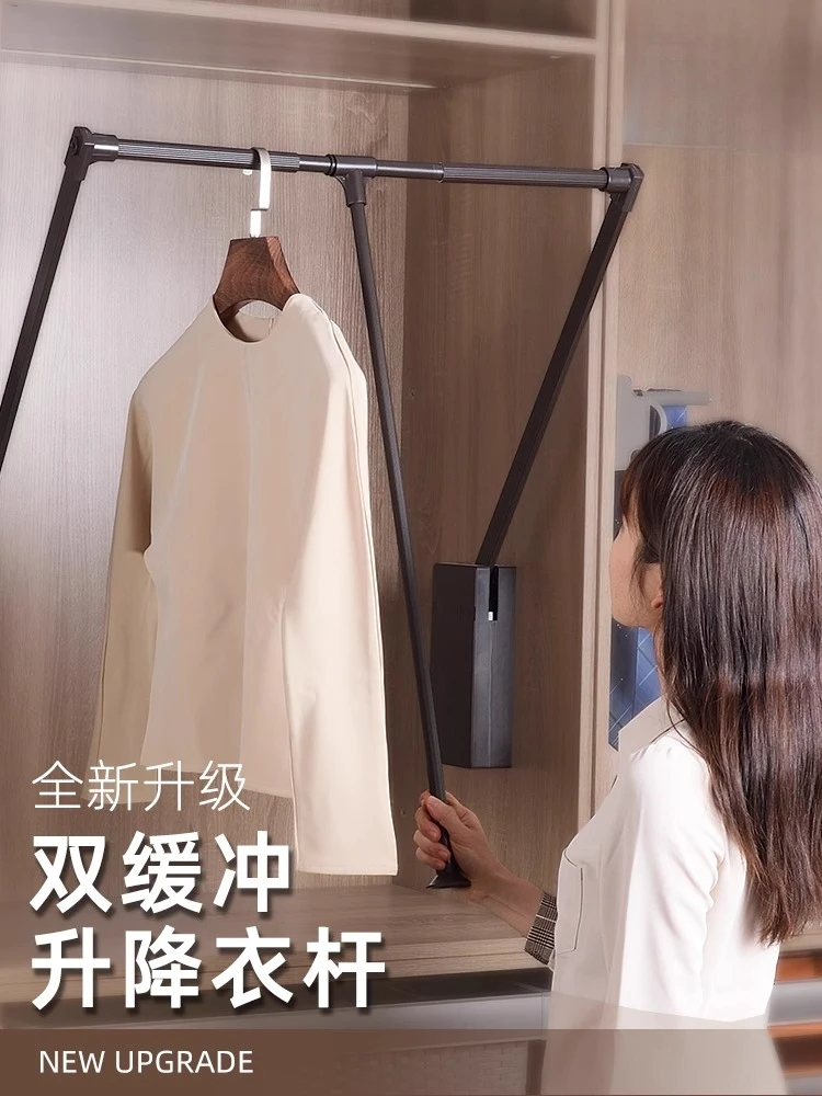 

Cloakroom wardrobe pull-down clothes rod wardrobe lift hanger pull-down telescopic clothes rod wardrobe clothes through rod