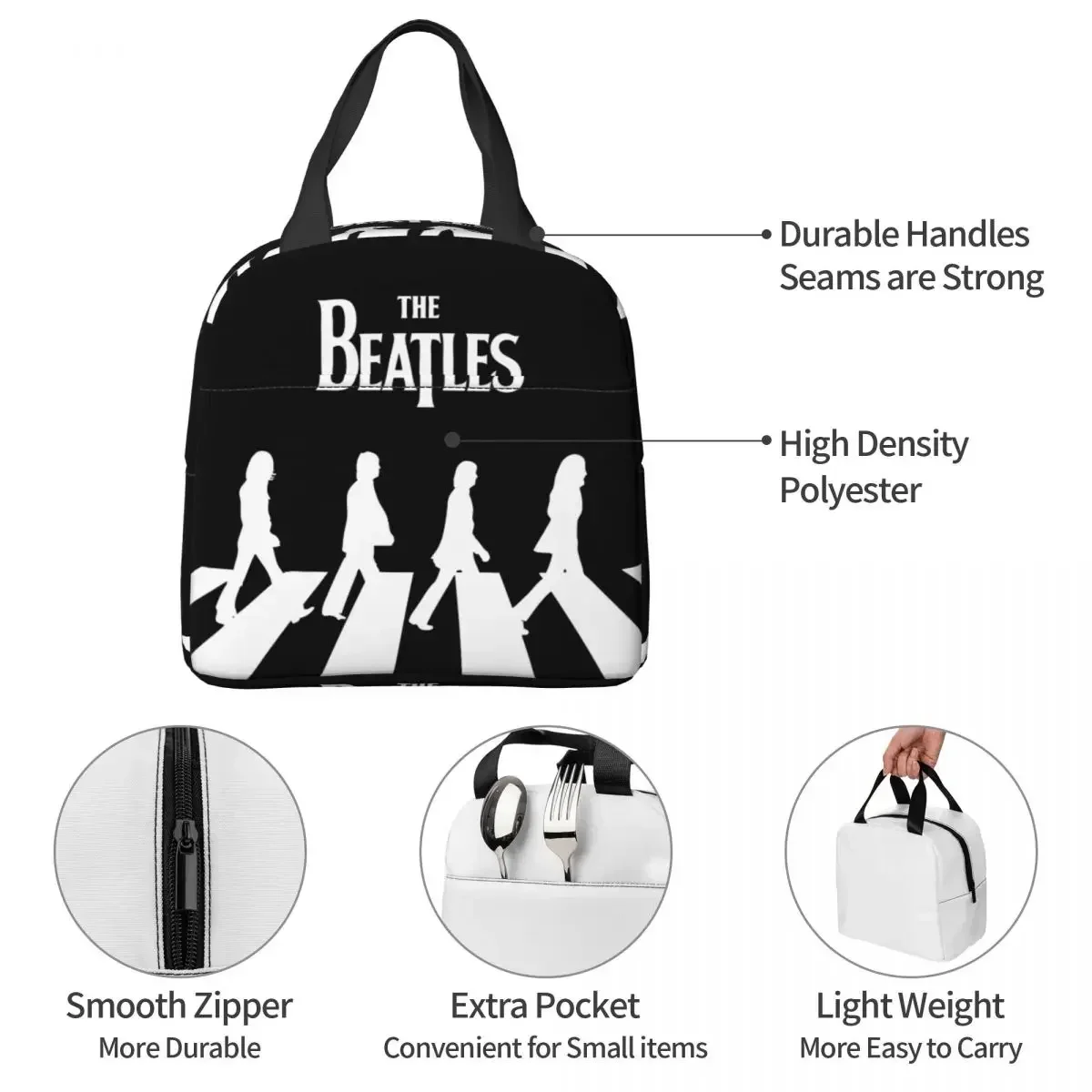 Harajuku The Beatle Memebers Art Lunch Bags Insulated Bento Box Portable Lunch Tote Resuable Picnic Bags for Woman Childr