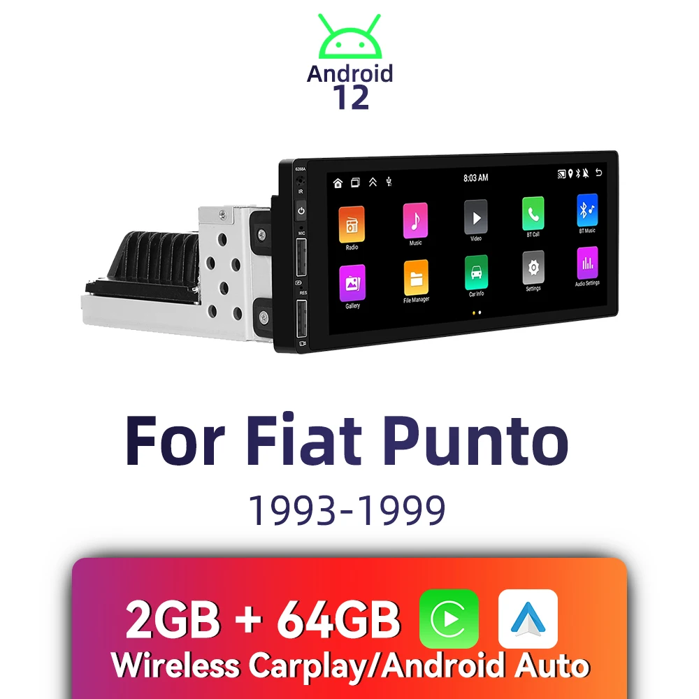 

CarPlay Android Car Stereo 1 Din Head Unit for Fiat Punto 1993-1999 Autoradio with Navigation BT Multimedia