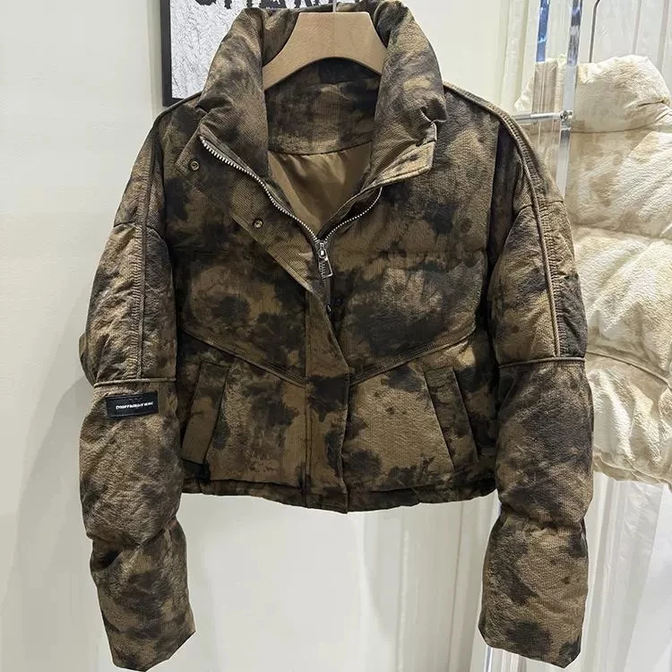 Kurze Daunenjacke mit Stehkragen für Damen, Winter 2025, neuer lockerer, verdickter Brotmantel, weiße Entendaunenjacken, kurze Damenoberteile
