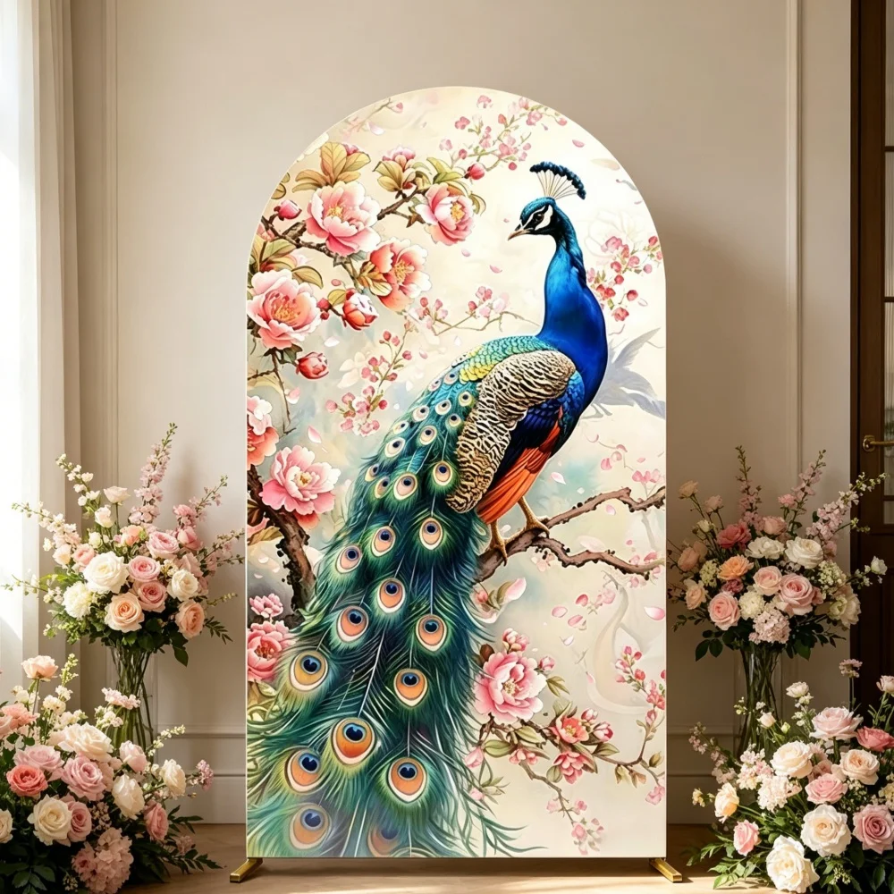India Flower Peacock Arch Backdrop Cover Wedding Newborn Baby Shower Birthday Party Decor Stretchy Arched Cover Photo Background