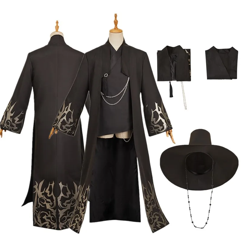 

Костюм для косплея «Демоны Инь» для взрослых и мужчин, черное верхнее пальто, халат, шляпа для охотников, наряды на Хэллоуин, карнавальный костюм для вечеринки