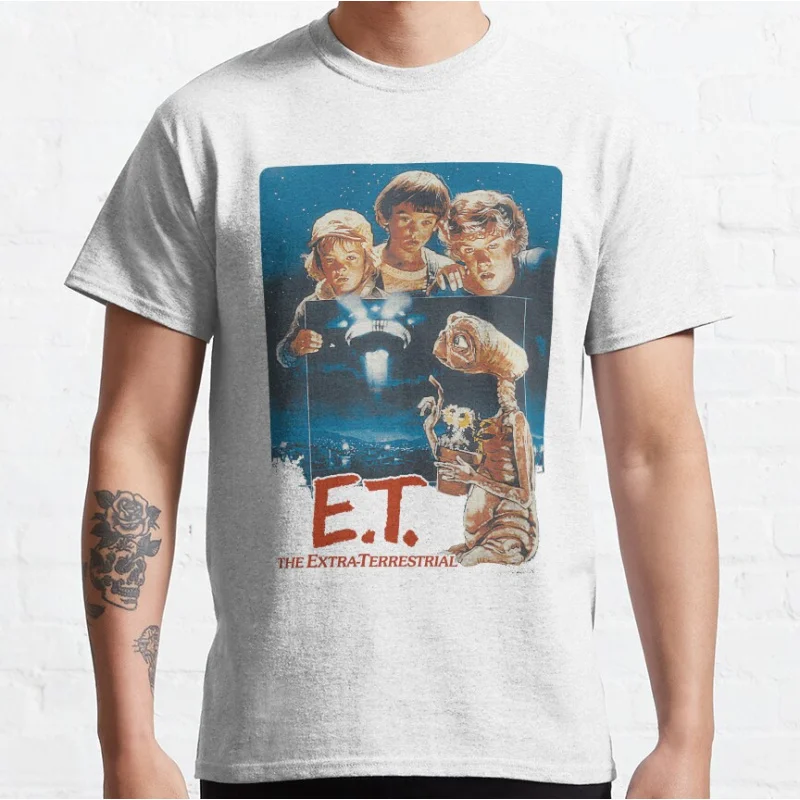 ET The Extra Terrestrial film 80s Horror movie Alien E.T. Sci fi Short-sleeve crewneck T-shirt for men large size Adult Tops