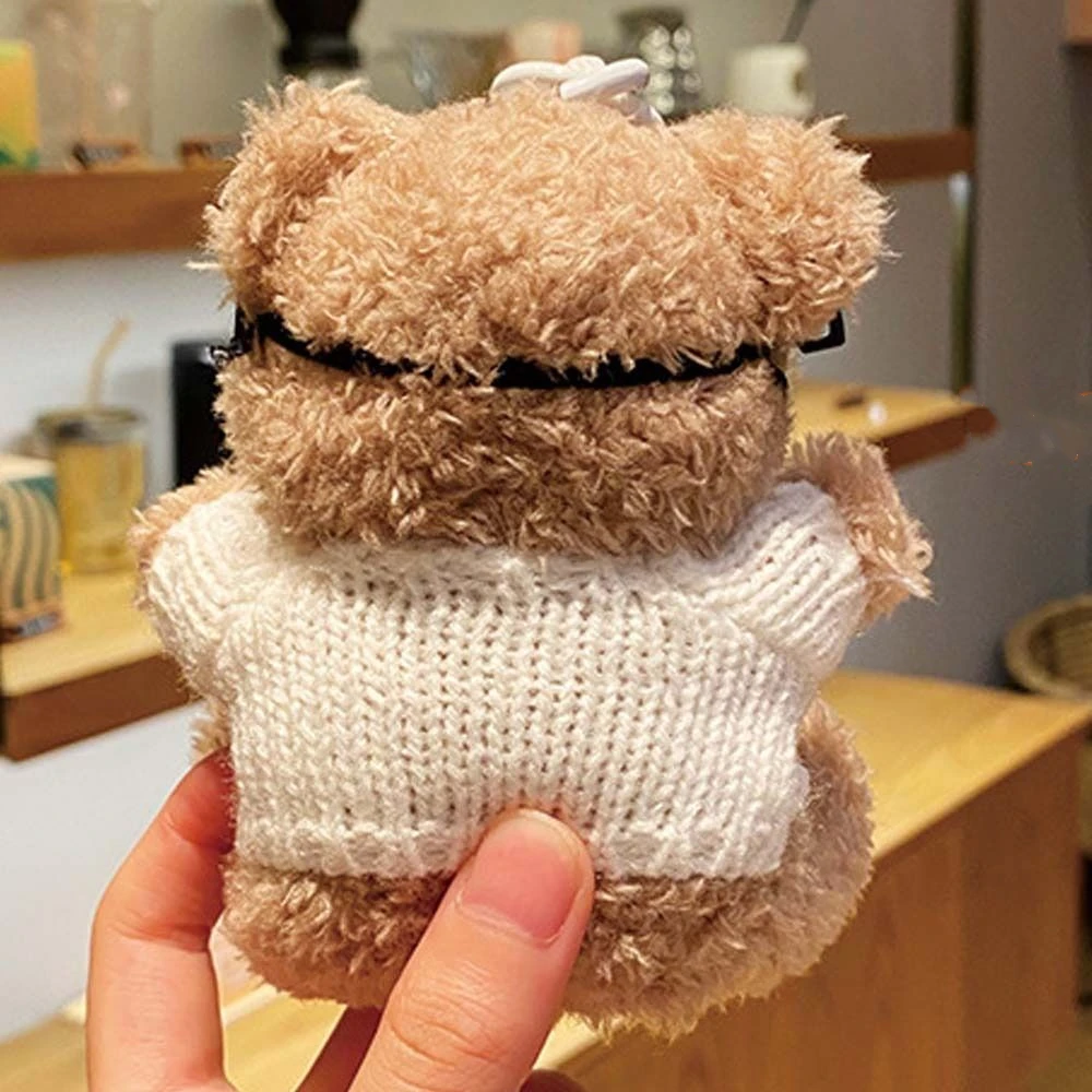 Kawaii Goggles Pilot Bear Keychain Bell Hanging Rope Bear Key Ring Heart Cartoon Stuffed Animal Pendant Couple