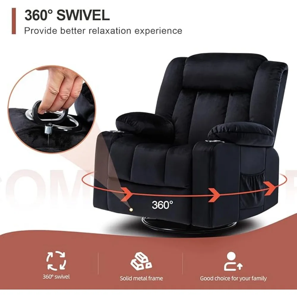 Cadeira reclinável massagem rocker com aquecida 360 graus giratória preguiçoso menino assento de sofá único com porta-copos para sala de estar