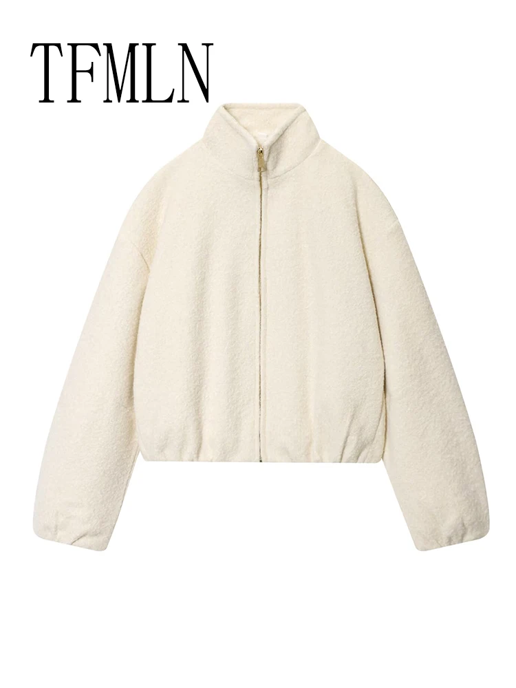 TFMLN femmes mode polaire veste 2025 nouveau automne hiver épaissi manches longues col montant fermeture éclair manteaux dame vêtements d'extérieur chaud