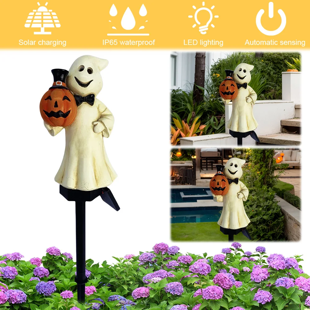 Lâmpada de estaca de abóbora ao ar livre solar fantasma gramado estaca lâmpada fantasma caminho estaca luzes à prova dwaterproof água para o dia das bruxas gramado passarela iluminação