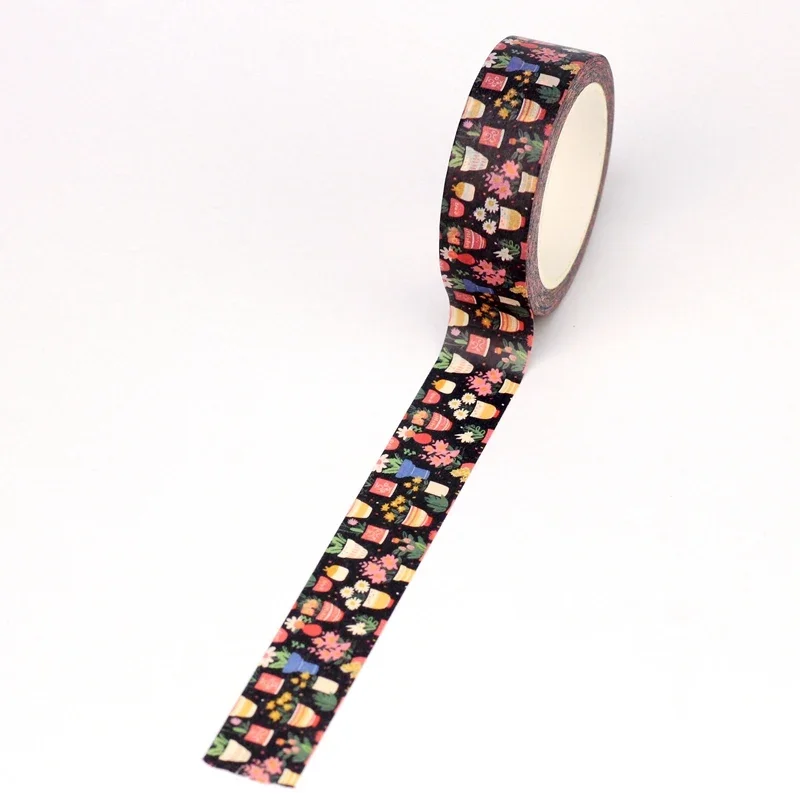 NEW 1PC 10M Deco flowers in pots branch leaves Washi Tapefor Scrapbooking Journaling Adhesive Masking Tape Cute Stationary