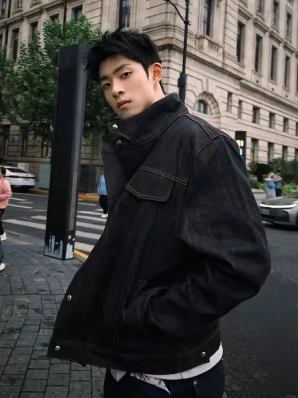 

Мужская джинсовая куртка Bla Original Denim Hard Shoulder: весенняя, в американском стиле High Street, премиум-качество, идеальный крой