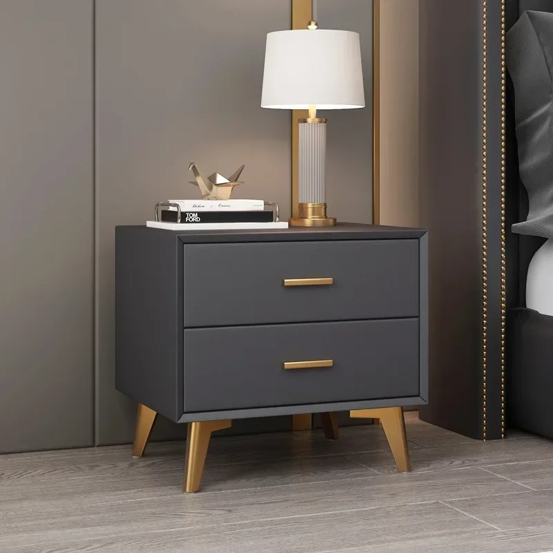 طاولات بجانب السرير من الخشب الصلب الحديث لتخزين غرفة النوم، حوامل ليلية فنية من الجلد، درجين لغرفة المعيشة، أثاث غرفة النوم #2