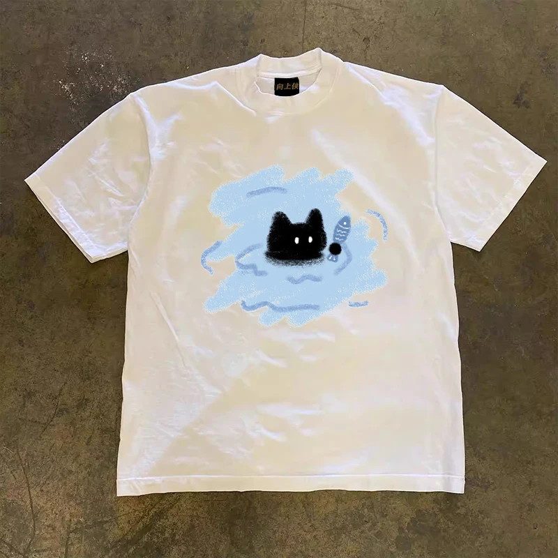 Loose Fit Cotton Short Sleeve T-Shirt Unisex Printed Sweat Absorbent Heavyweight Double Thread 3A260g Upward Hero Style