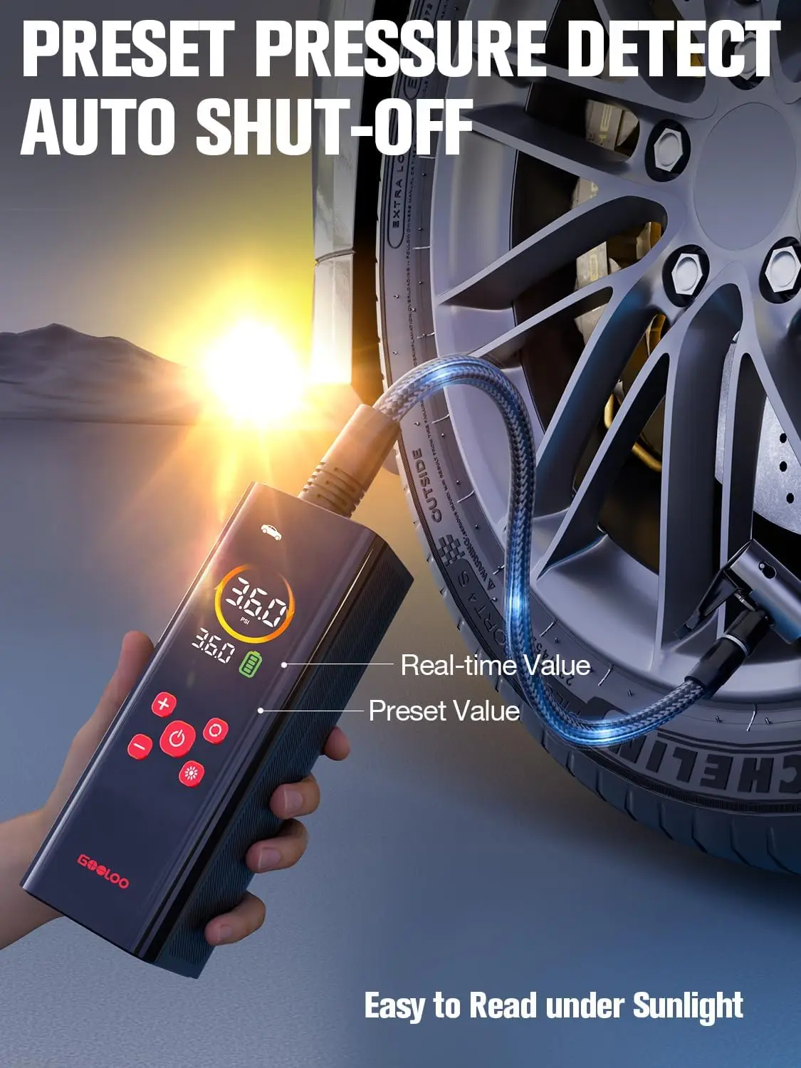Portable Tire Inflator with Color LED Screen, 4X Faster Air Pump, Auto Shut-off for Car Bike Ball