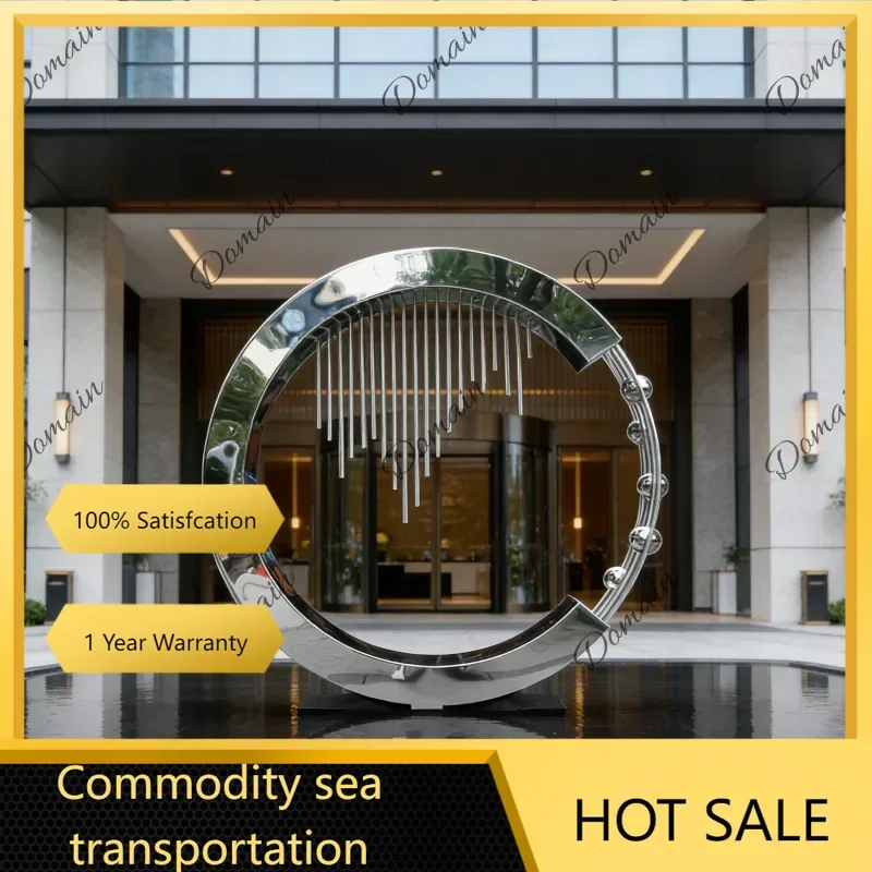Stainless steel ring mirror sculpture hotel gate garden square large sculpture ornaments