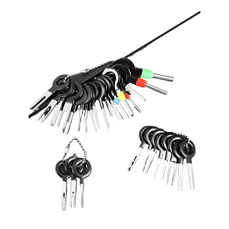 Automotive wiring harness, plug terminal, needle withdrawal device, round tip, single pin pin, single and double card tools