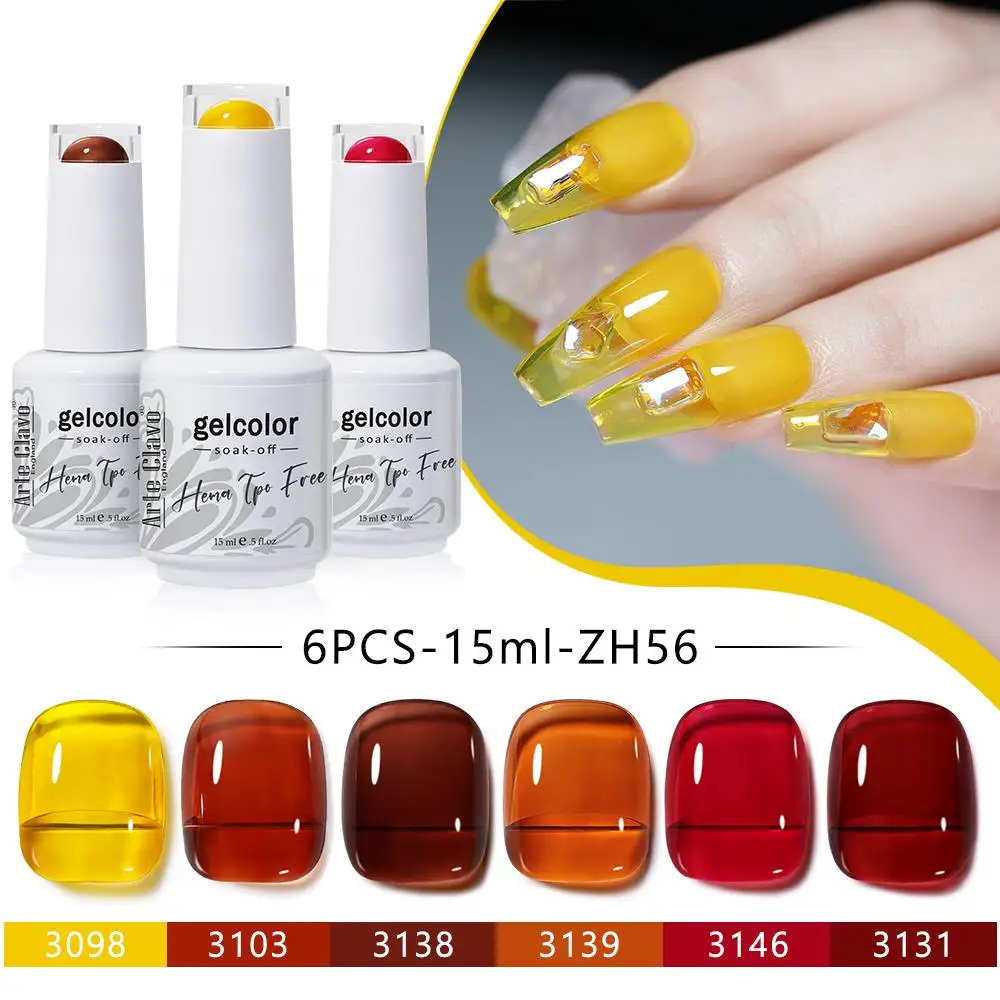 

Набор гель-лаков Arte Clavo, 6 шт., летний, полупрозрачный, для маникюра, УФ-гель для ногтей, снимаемый, УФ-лак