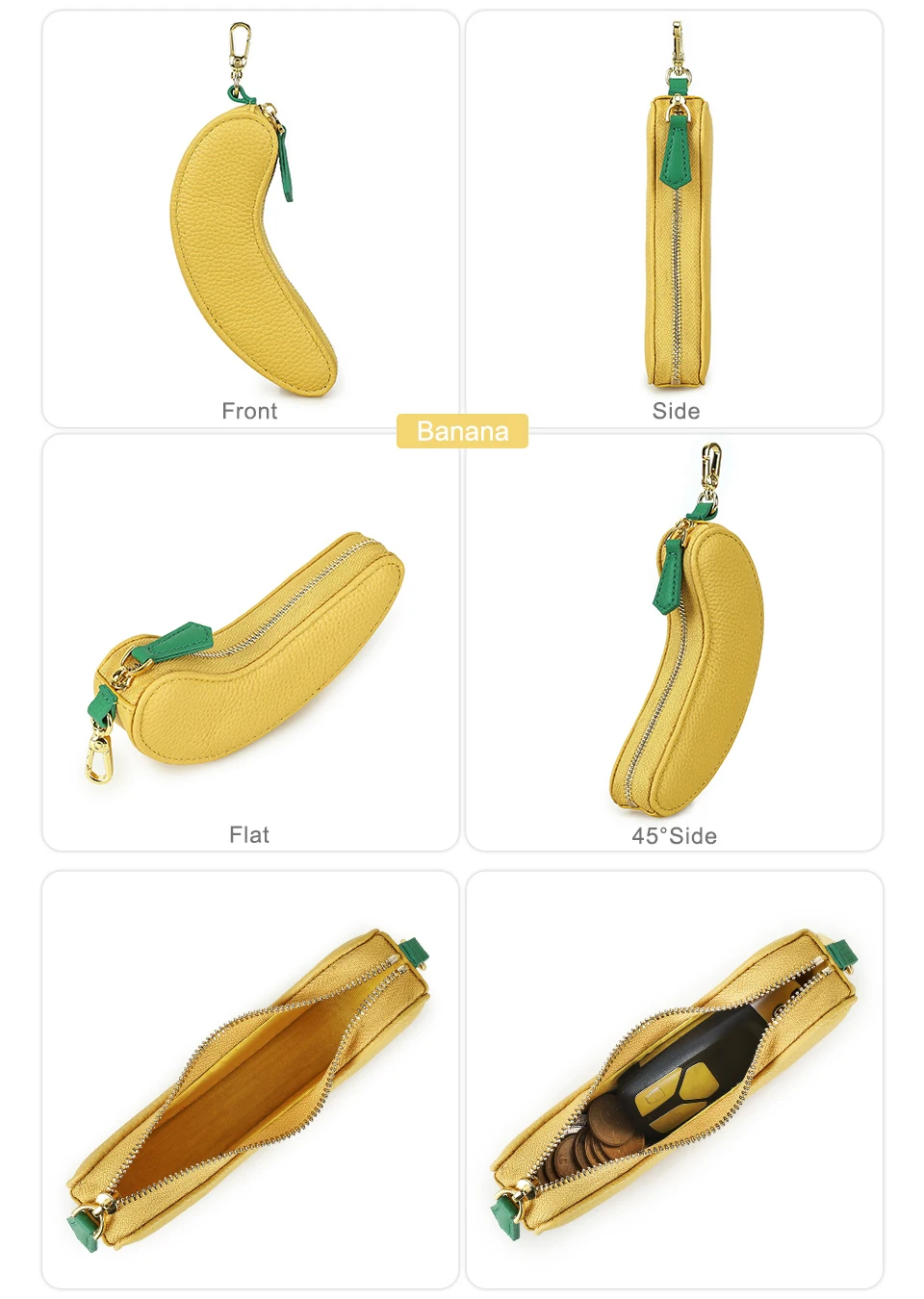 CONTACT'S Genuine Leather Bag Charm, Fruit Series Mini Pouch Keychain, Cute Handbag Pendant for Women, Female Small Item Holder