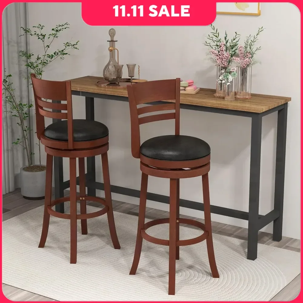 

Café Chairs, PU Upholstered Seats, Solid Rubber Wood Footrests & Legs, Bar Height Stools with Backs Café Chairs