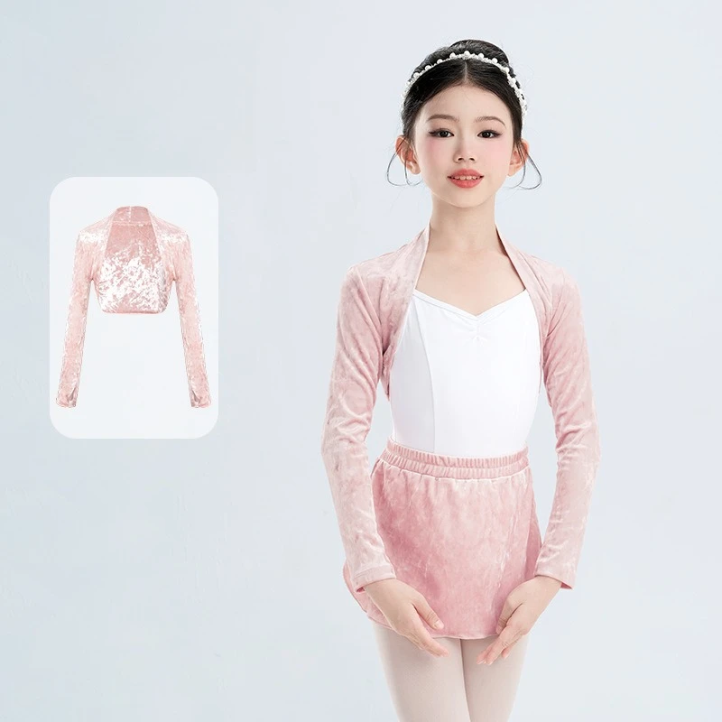 Girls Ballet Top Children's Stand-Up Collar Velvet Shawl Girl Ballet Basic Training Dance Wear