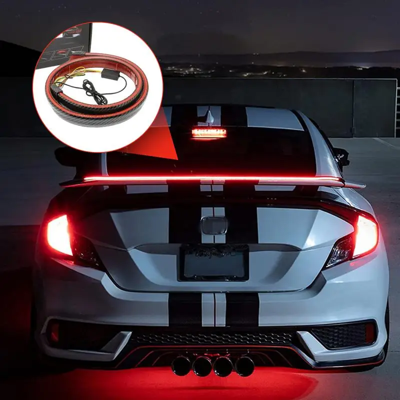 Car Spoiler Light Strip Car Rear Spoiler Light Carbon Fiber Easy Installation Light Up Car Spoiler Turn Light For Vehicle