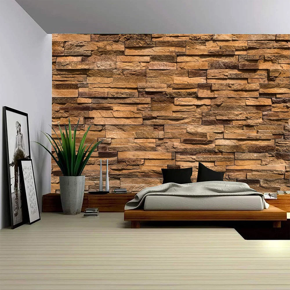 Tapeçaria de parede de pedra com impressão 3d, vintage, tijolo de madeira, pano de suspensão, boêmio, psicótico, hippie, fundo, decoração de casa