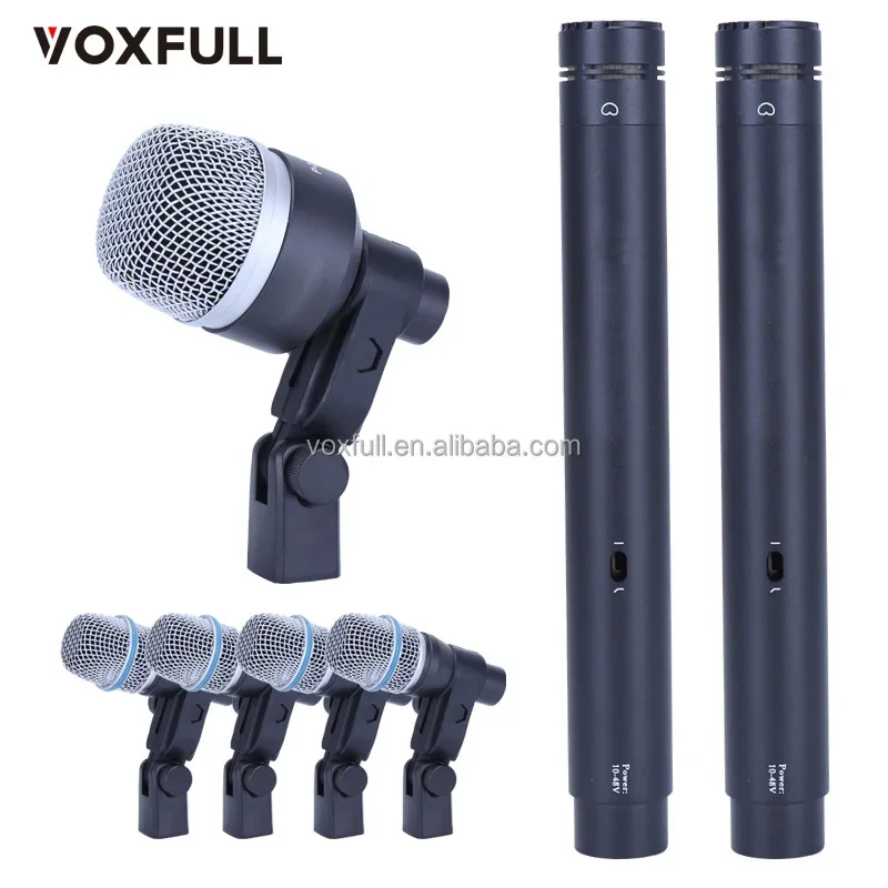 

Professional condenser drum microphone kit musical instrument 7 pcs mic for livestream broadcast live show recording