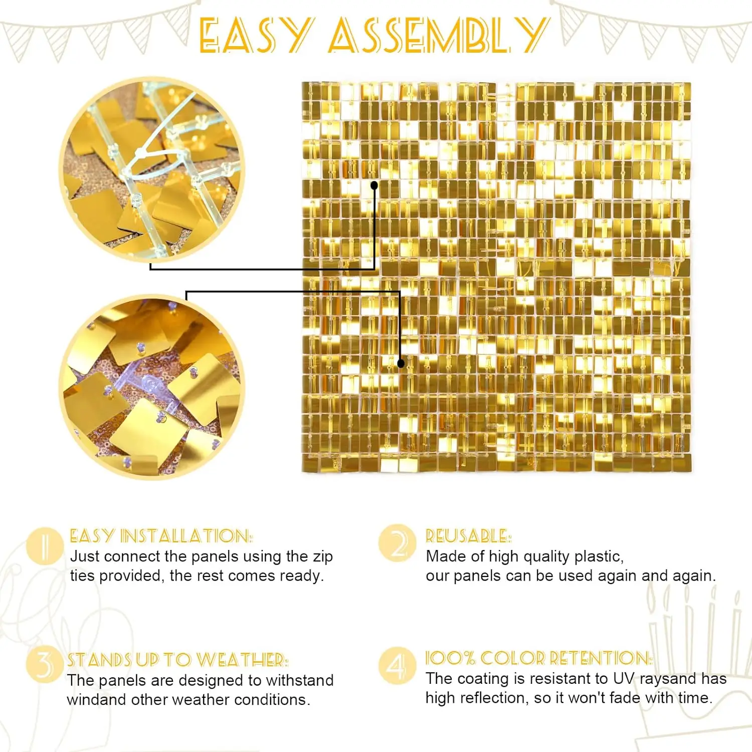 لامع جدار خلفية لوحات الترتر الذهب الديكور لامع لوحات (12 حزمة) صور الخلفيات لعيد ميلاد عيد الحب الذكرى #6