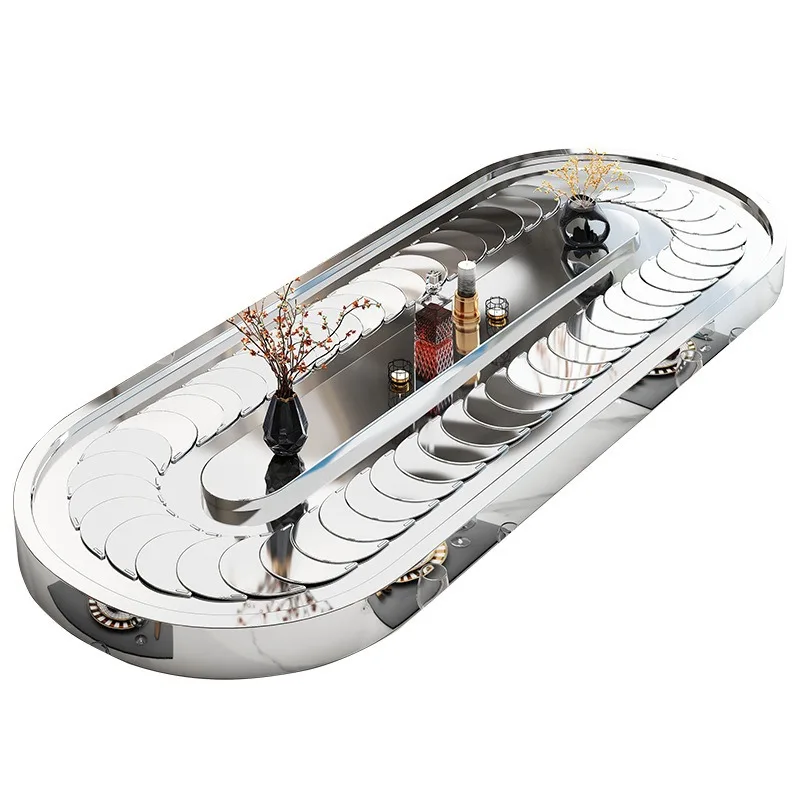 Rectangle electric vegetable turntable, oval stainless steel conveyor belt, automatic rotary display turntable for household