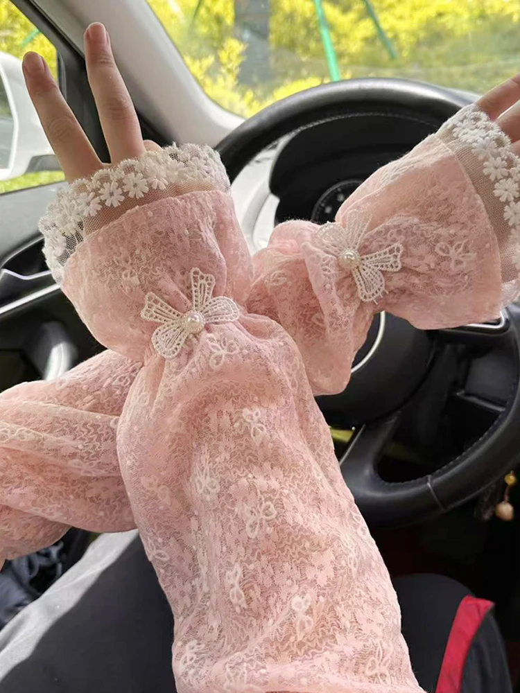 Penutup Sve Pelindung Matahari Renda Longgar Musim Panas Wanita Panjang Es Sves Luar Ruangan Berkendara Bersepeda Sunade Pelindung Lengan Gelembung...