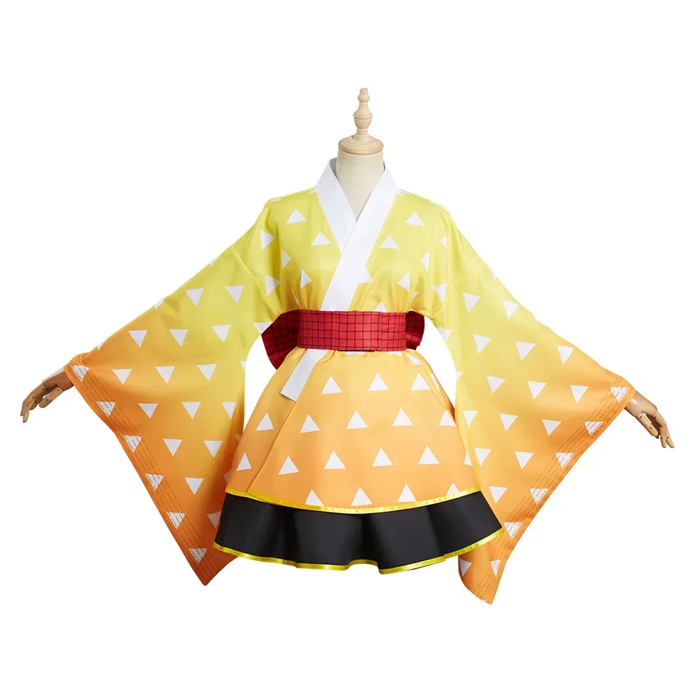 Agatsuma Zenitsu Cosplay Costume Dress Kimono Outfits Halloween Carnival Suit For Adult Women