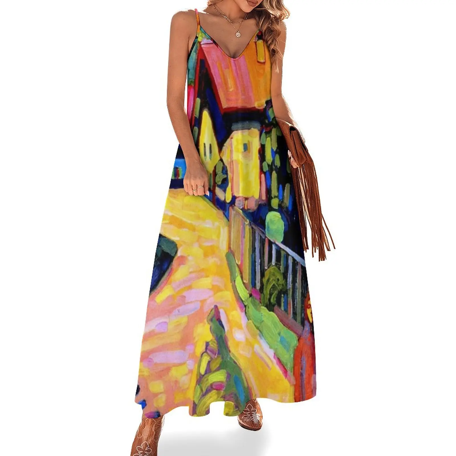 Murnau Street With Women Wassily Kandinsky Post-Impressionism Sleeveless Dress womens dress Dress for girls