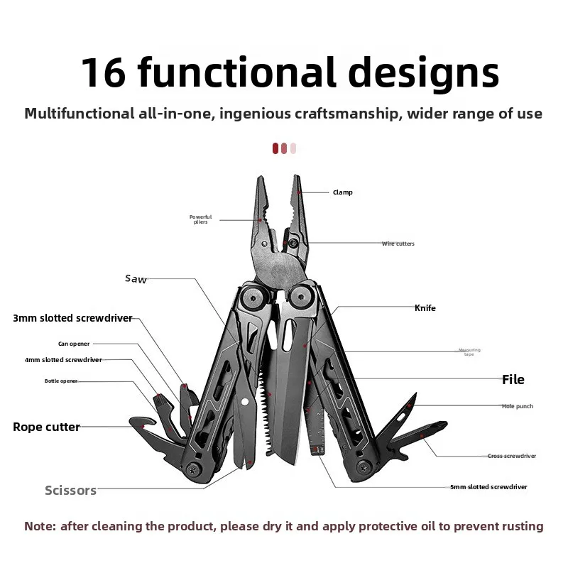 كماشة متعددة الأدوات بمقص كبير، احترافية مع قفل أمان، سكين جيب أساسي من الفولاذ المقاوم للصدأ للتخييم #4