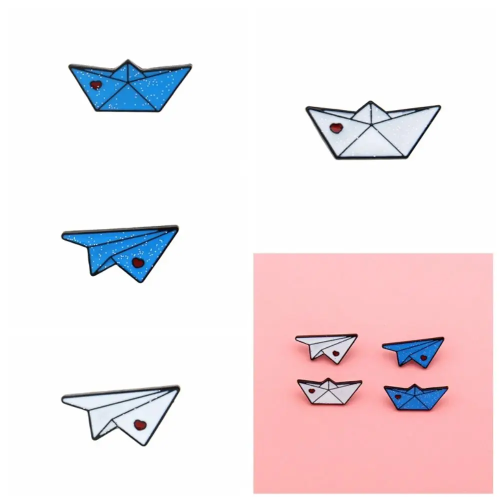 Cute Love Heart Paper Plane Enamel Pins Boat Dripping Oil Lapel Pin Plating Gift